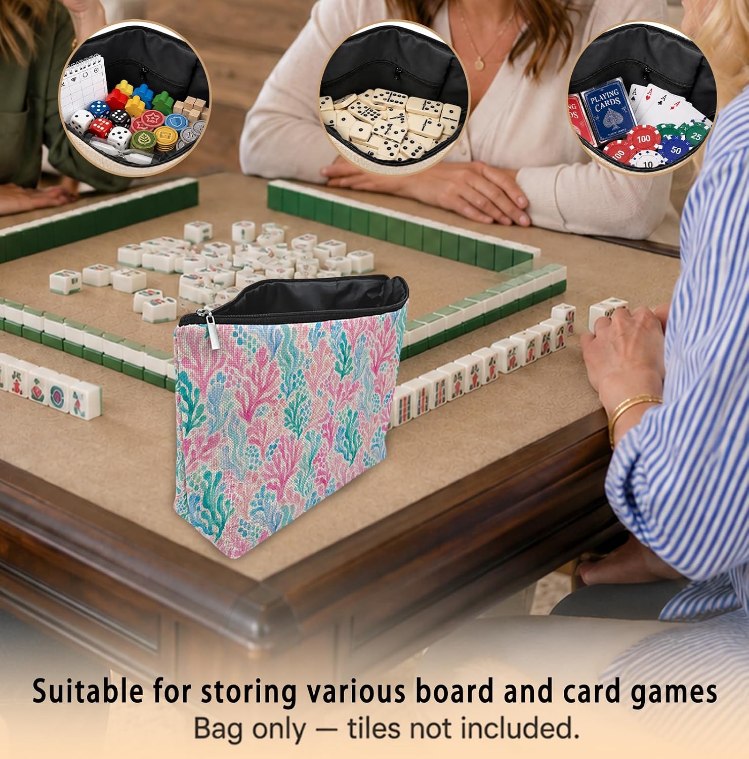 Pink Blue Teal Coral Reef Beach Empty Mahjong Tile Bag 13x7.8in image 4