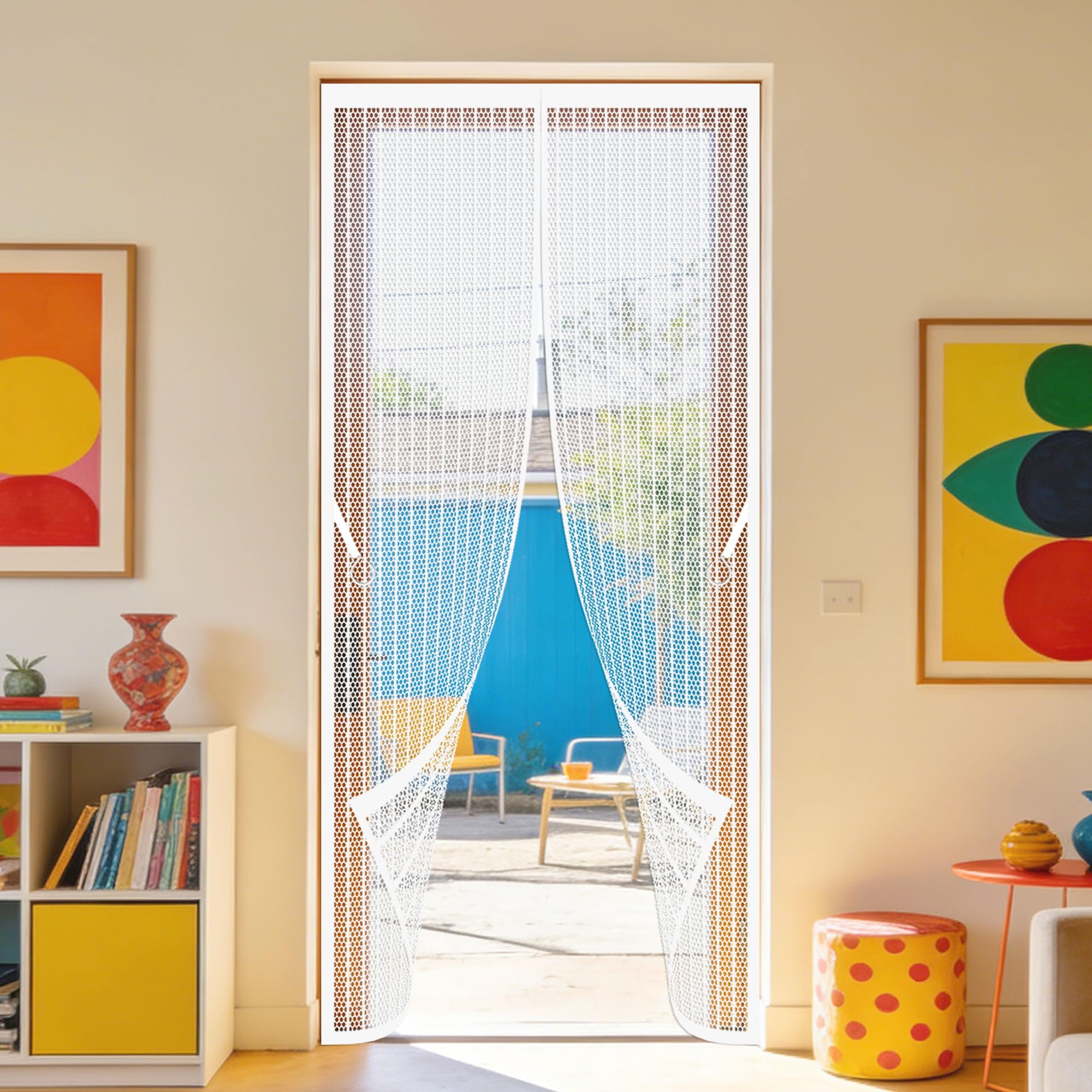 Polyester Magnetic Door 126 x 296 cm Hundreds of Sizes Magnetic Fly Screen Door Keep Fresh Air in Bugs Out Suitable for Patio Room Balcony Bedroom, White