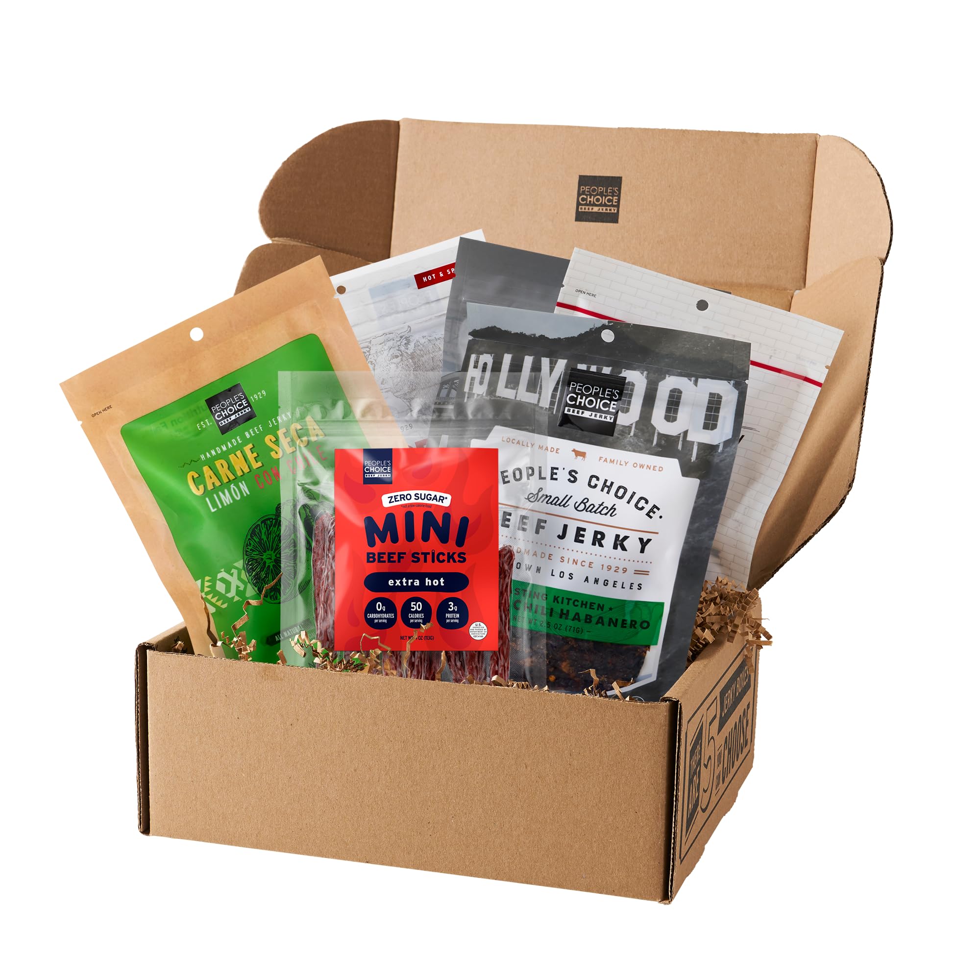 People’s Choice Beef Jerky – Box – Some Like It Hot – Spicy Set – Unique Gifts for Men – High Protein Meat Snack Sampler – Made in USA – 6 Bag Variety Pack