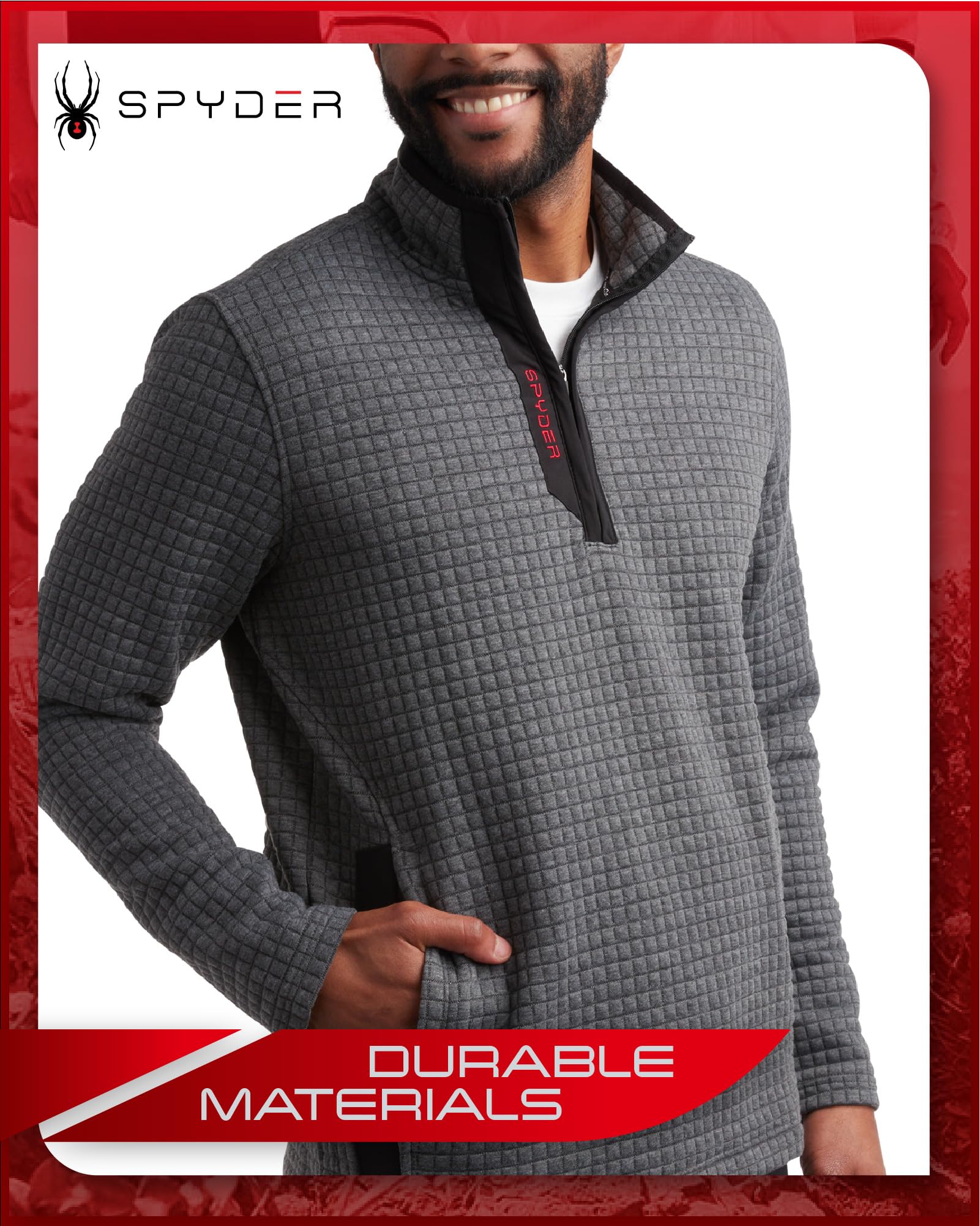 Spyder Męski sweter z zamkiem na ćwierć - Performance Grid polar z zamkiem 1/4 sweter męska bluza do golfa, wędrówek, biegania
