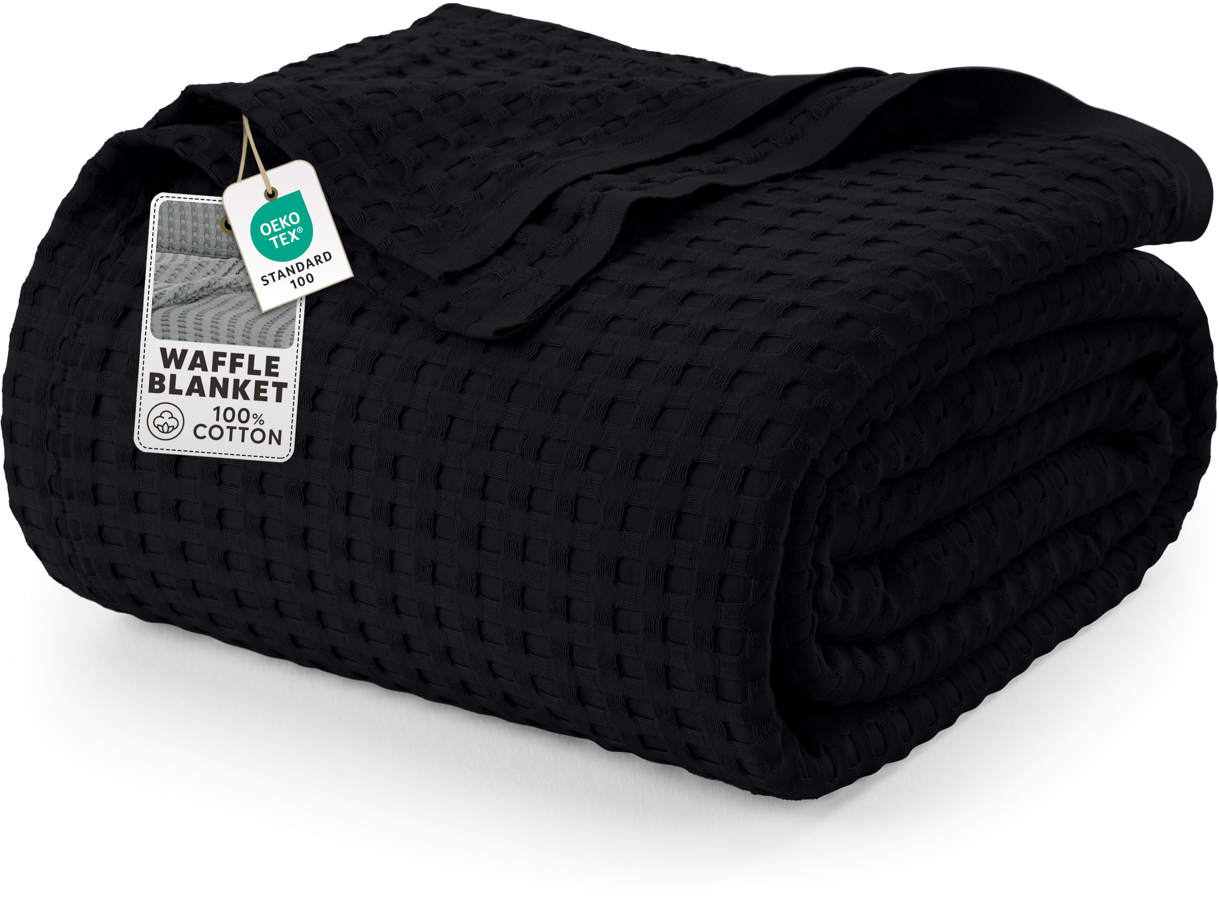 Product photo of bedding black 100% cotton waffle blanket 300 gsm [twin - 90x72 inch] soft lightweight breathable dorm bed blanket for all season in Good Condition condition