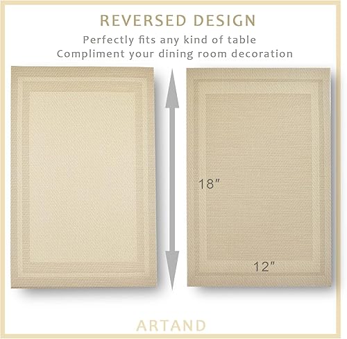 Miniatura 3 de DACHUI Juego de 6 manteles individuales con aspecto de lino, resistentes al agua, resistentes al calor, lavables, duraderos (beige)