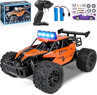Joellfuner Remote Control Car, 2.4GHz 1:16 Offroad Monster RC Truck, 2WD 20 km/H RC Car with Four Colour LED Light, RC Truggy with High and Low Gears for Children from 3 Years