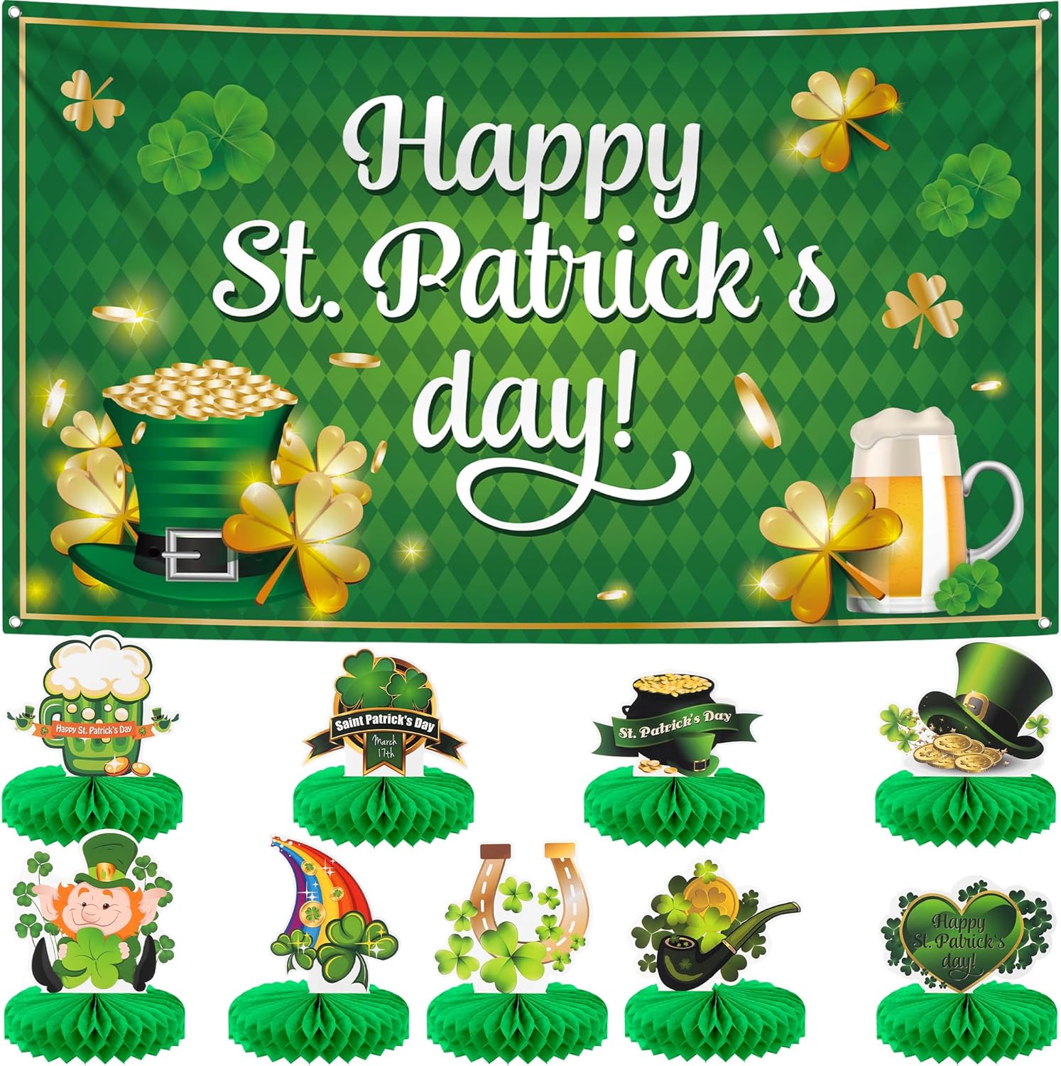 KatchOn, XtraLarge Happy St Patricks Day Banner - Pack of 10 | St Patricks Day Decorations Centerpieces | St Patricks Day Decorations Banner | Saint Patricks Day Banner for San Patrick Day Decoration