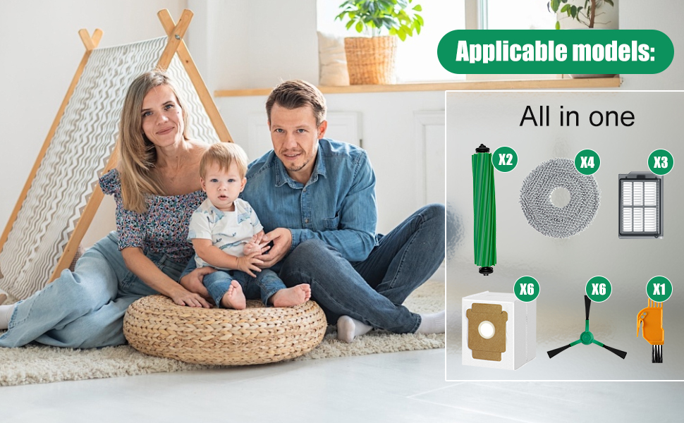 Kit d'accessoires de 16 pièces pour aspirateur iRobot Roomba Plus 505 Combo/405 Combo - 1 brosse principale, 3 filtres, 4 lingettes, 4 brosses latérales, 4 sacs à poussière