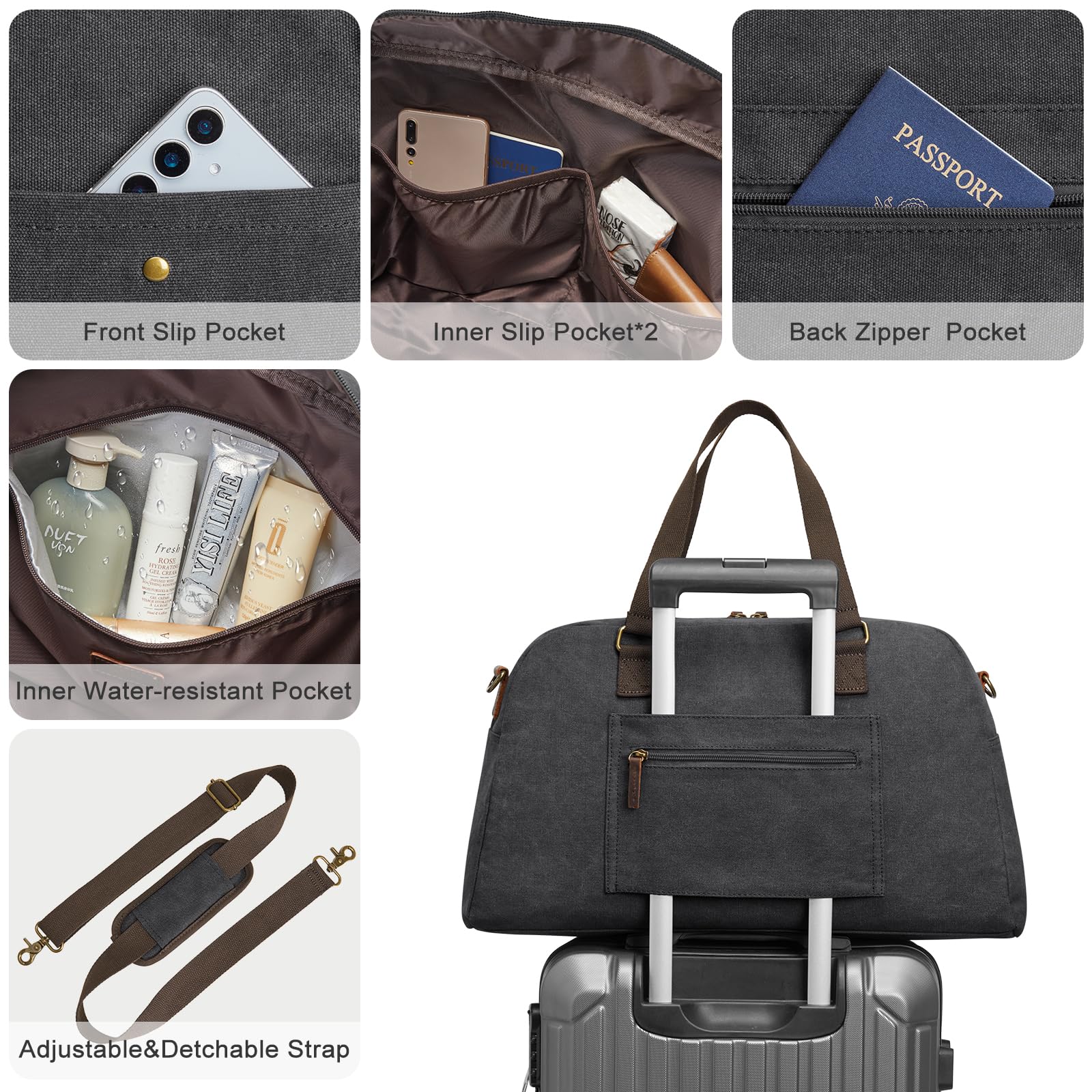 S-ZONE Bolsa de Lona de Viaje para Ropa de Viaje para Hombres y Mujeres, 2 en 1, Grande, para Colgar el Fin de Semana