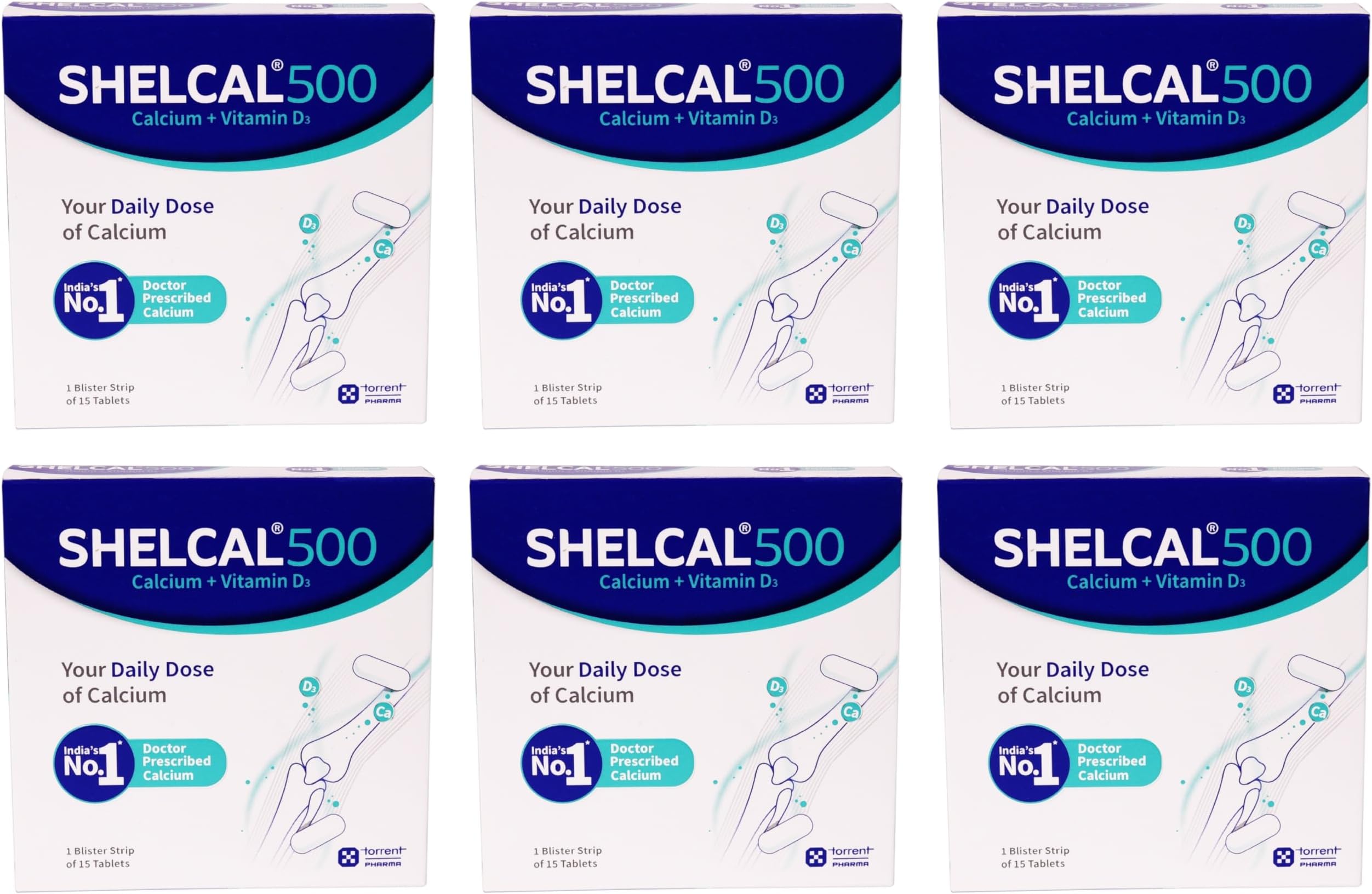 Shelcal 500 Calcium Tablets With Vitamin D3 | For Healthy And Strong Bone, Joint & Muscles,15 Tablets X Pack Of 6