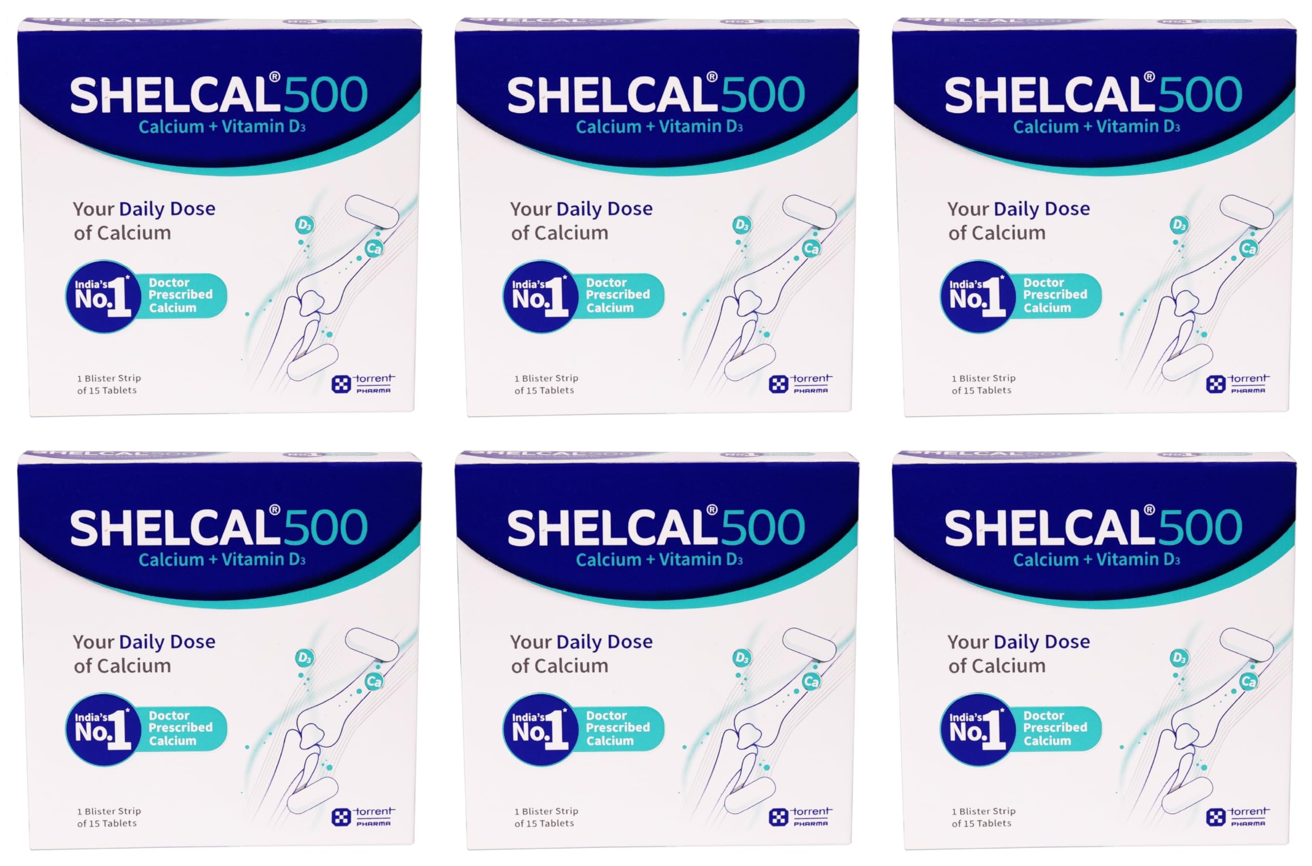 Shelcal 500 Calcium Tablets With Vitamin D3 | For Healthy And Strong Bone, Joint & Muscles,15 Tablets X Pack Of 6