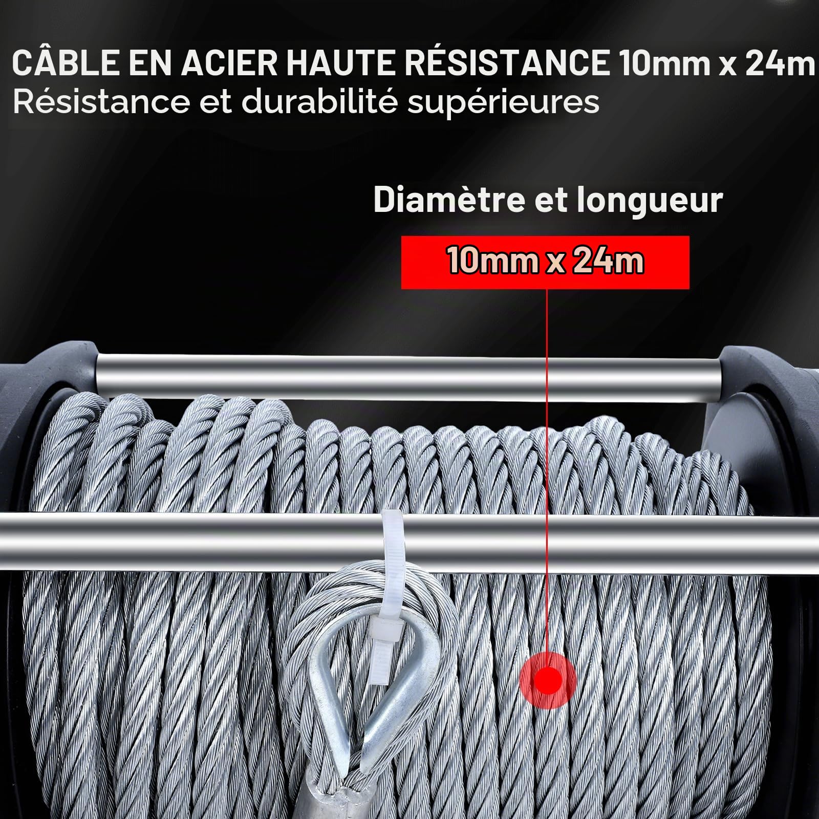 tekstap Treuil hydraulique de 6 803,9 kg, câble en acier, 1,2 cm x 20,5 m, rapport de transmission : 36/1, moteur hydraulique : BMR80, convient pour les véhicules avec stations hydrauliques, camions