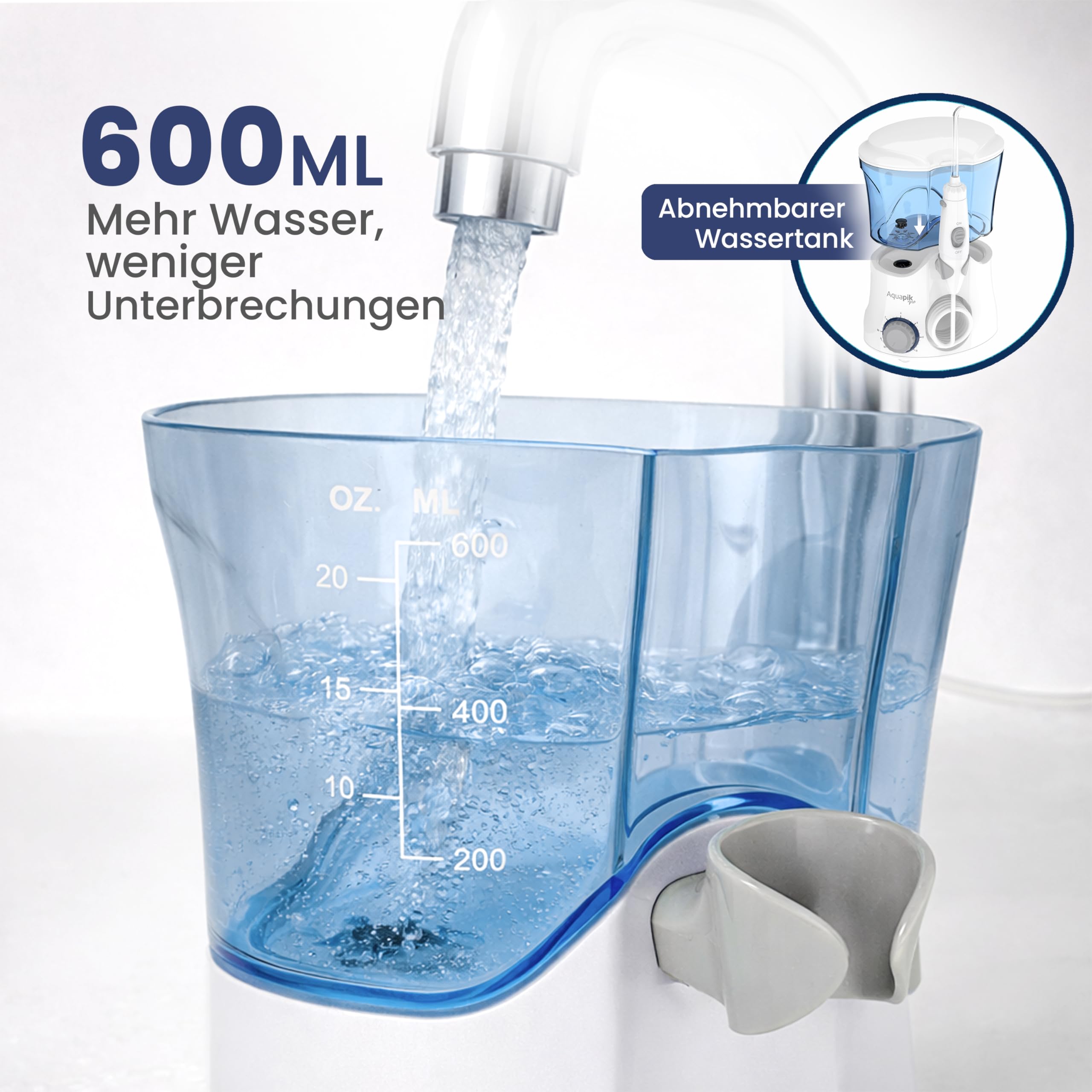 Munddusche Aquapik PROfessionelle mit Precision Pulse Technologie - 10 Druckstufen und 8 Aufsätzen, für Zahnspangen, Implantate, empfindliches Zahnfleisch und die tägliche Mundpflege