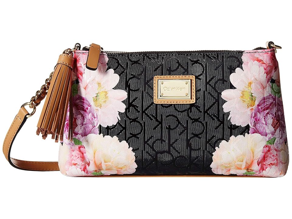 

Calvin Klein Key Item Logo Emboss Top Zip Crossbody (Black Flower) Cross Body Handbags