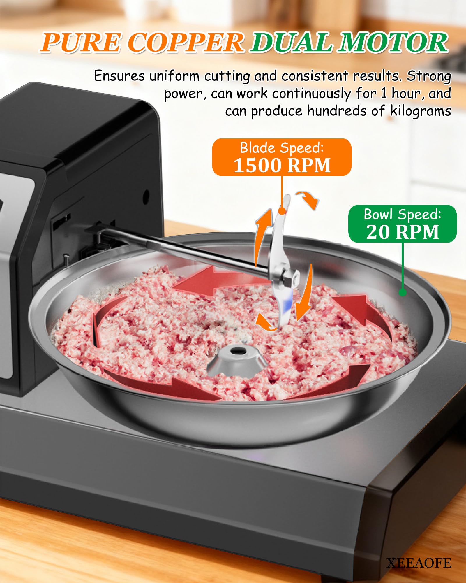 Cortadora de Carne Comercial, Picadora de Cebollín, Cortadora de Verduras Eléctrica para Ajo Jengibre Chile Papa Pepino, 1500RPM, 150W