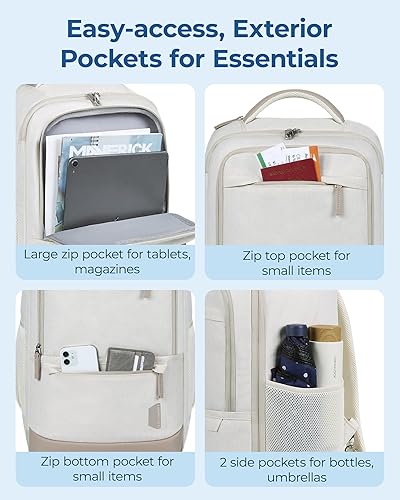 Miniatura 4 de BAGSMART Mochila de viaje para laptop, mochila de transporte expandible aprobada por aerolíneas de 40 litros con cubos de embalaje, Beige con