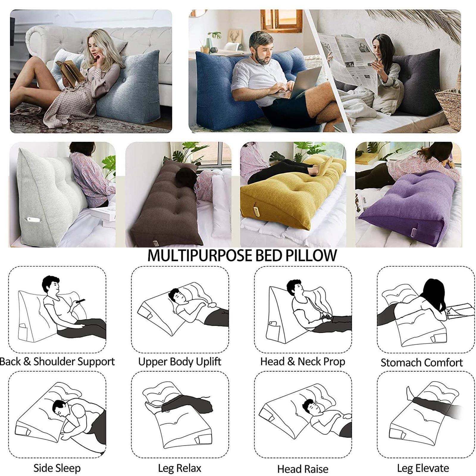 Dreieckiges Kopfteilkissen Lesekissen Keilkissen Rückenkissen Stützkissen Für Schlafzimmer Divano Blu 200CM
