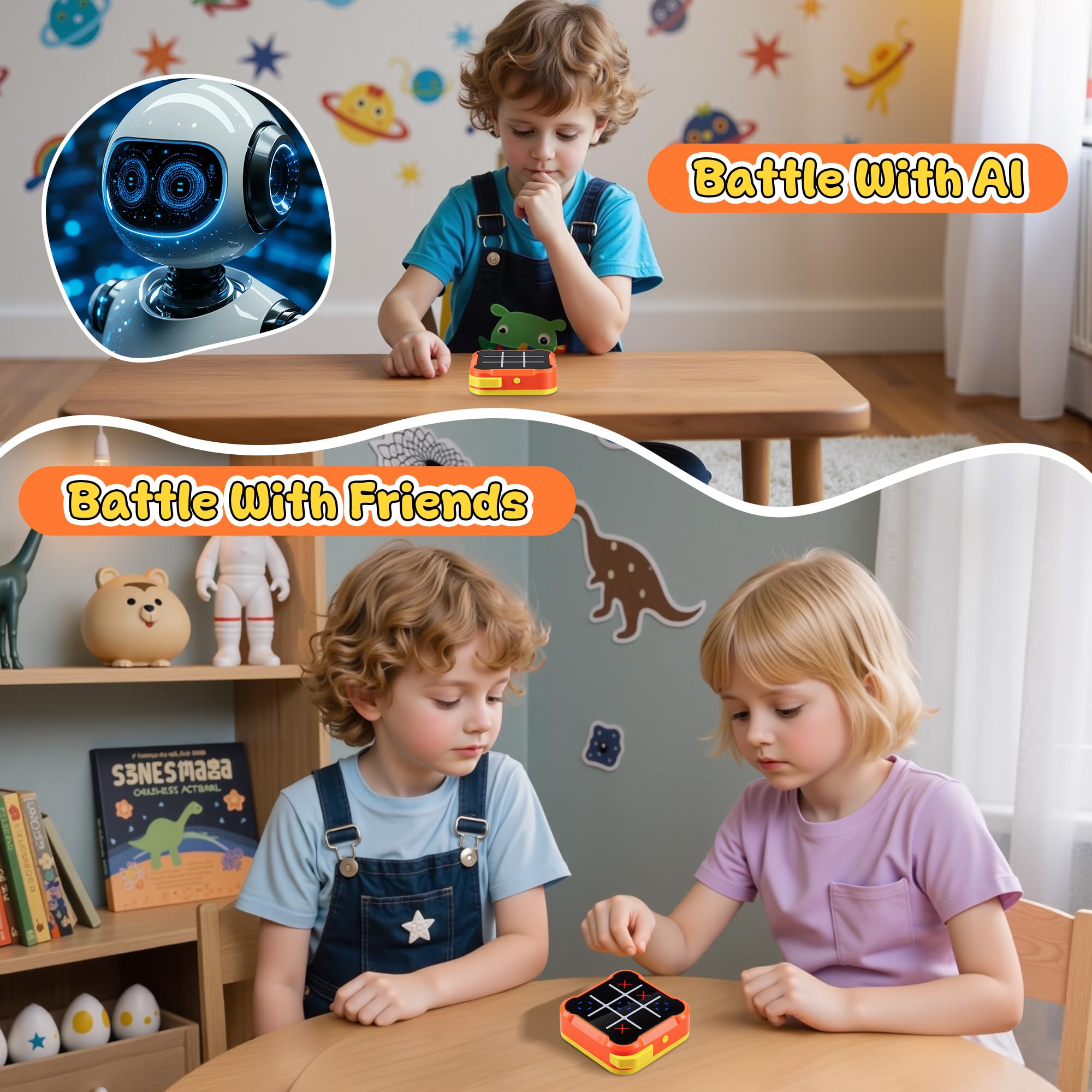 Elettronico Tic Tac Toe Bolt Gioco 4-in-1, Console Giochi Tris Elettronico Silenziosa, Giochi Portatili da Viaggio, Gioco di Reazione e Logica per Adulti, Ricaricabile (1-4 Giocatori), Arancione
