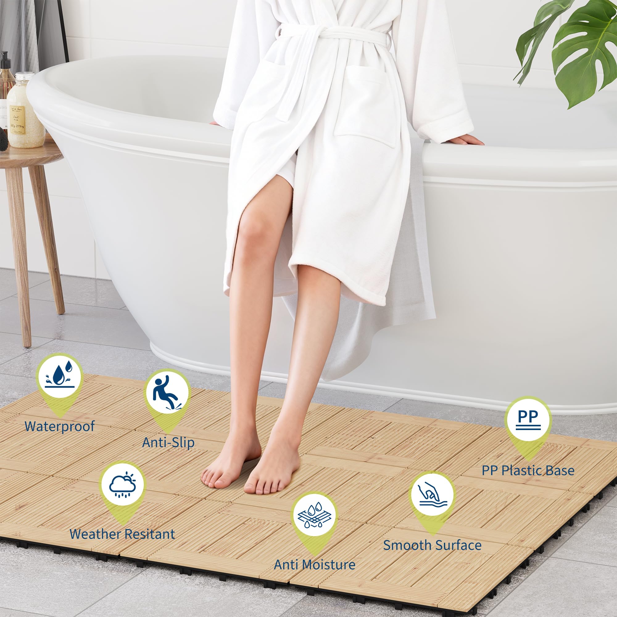 GarveeHome 22 Dalles Clipsables Acacia, Carrelage Bois Terrasse 30x30 cm