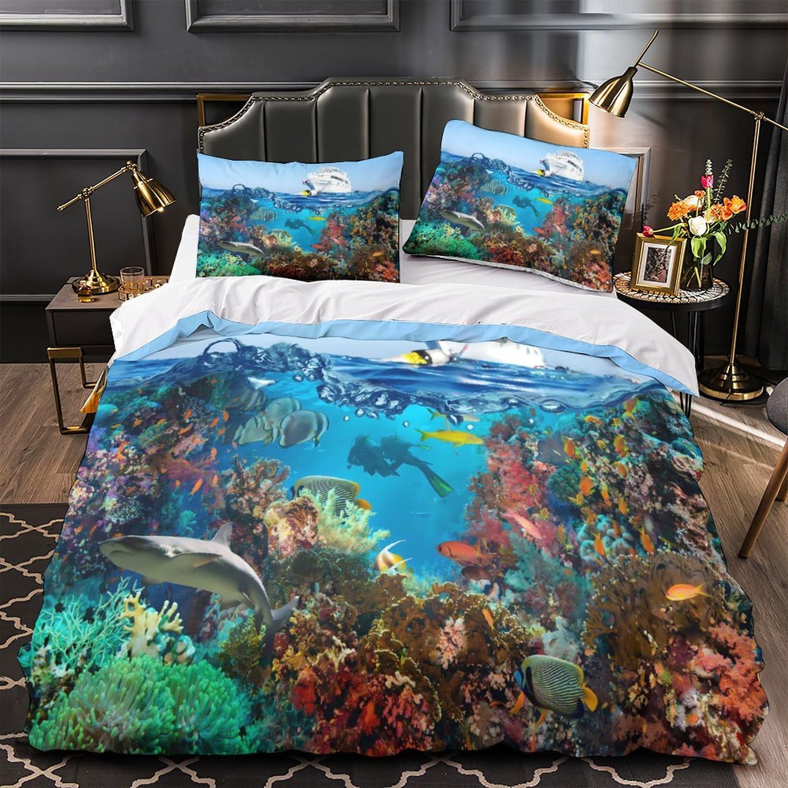 MMDASBVPE Underwater Scene Duvet Cover 3D Print Premium 3 Pcs Bed Linen Hidden Zipper Comforter Cover Ultra Soft All Season for Kids Adults Women Teens Youth Girls Boys Double（200x200cm）