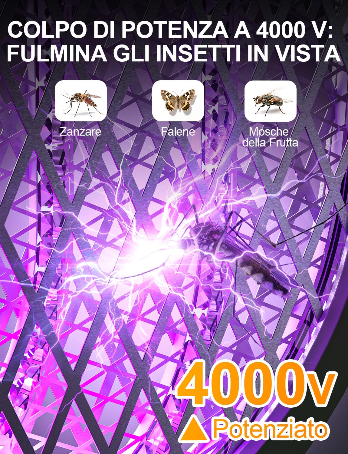 Racchetta Zanzare Elettrica Pieghevole 4000V 1800mAh 3 in 1 Scacciamosche Elettrico USB Ricaricabile Insetti Scacciamosche Portatile e Luce LED Adatto per Interni ed Esterni