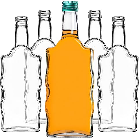 KADAX Set of 5 Glass Bottles 500 ml with Screw Cap Green - Empty Bottles for Filling for Juice Liquor Oil Vinegar & Syrup Refillable Glass Bottles