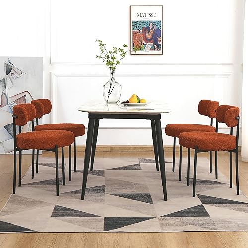 Miniatura 18 de Juego de 6 sillas de comedor blancas EDWELL, sillas modernas de comedor con cojines de 3.94" de mediados de siglo, sillas redondas tapizadas de