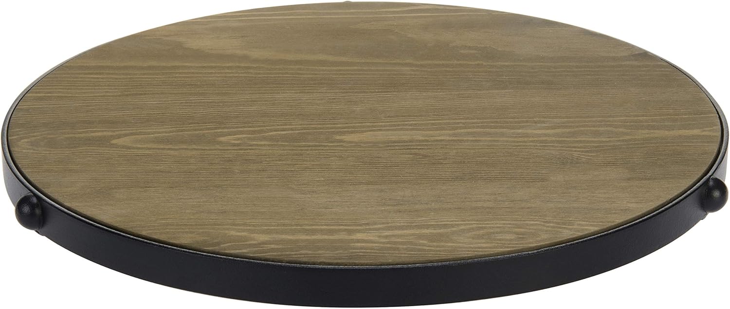 MyGift Rustic Dark Brown Burnt Wood & Black Metal Rimmed Lazy Susan