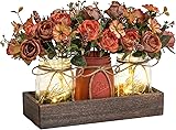 3 Pcs Mason Jar Centerpiece Table Decorations for Dining Table Decor Farmhouse Coffee Table Decor with Wood Tray and Led Light Table Centerpieces for Dining room Kitchen Living...