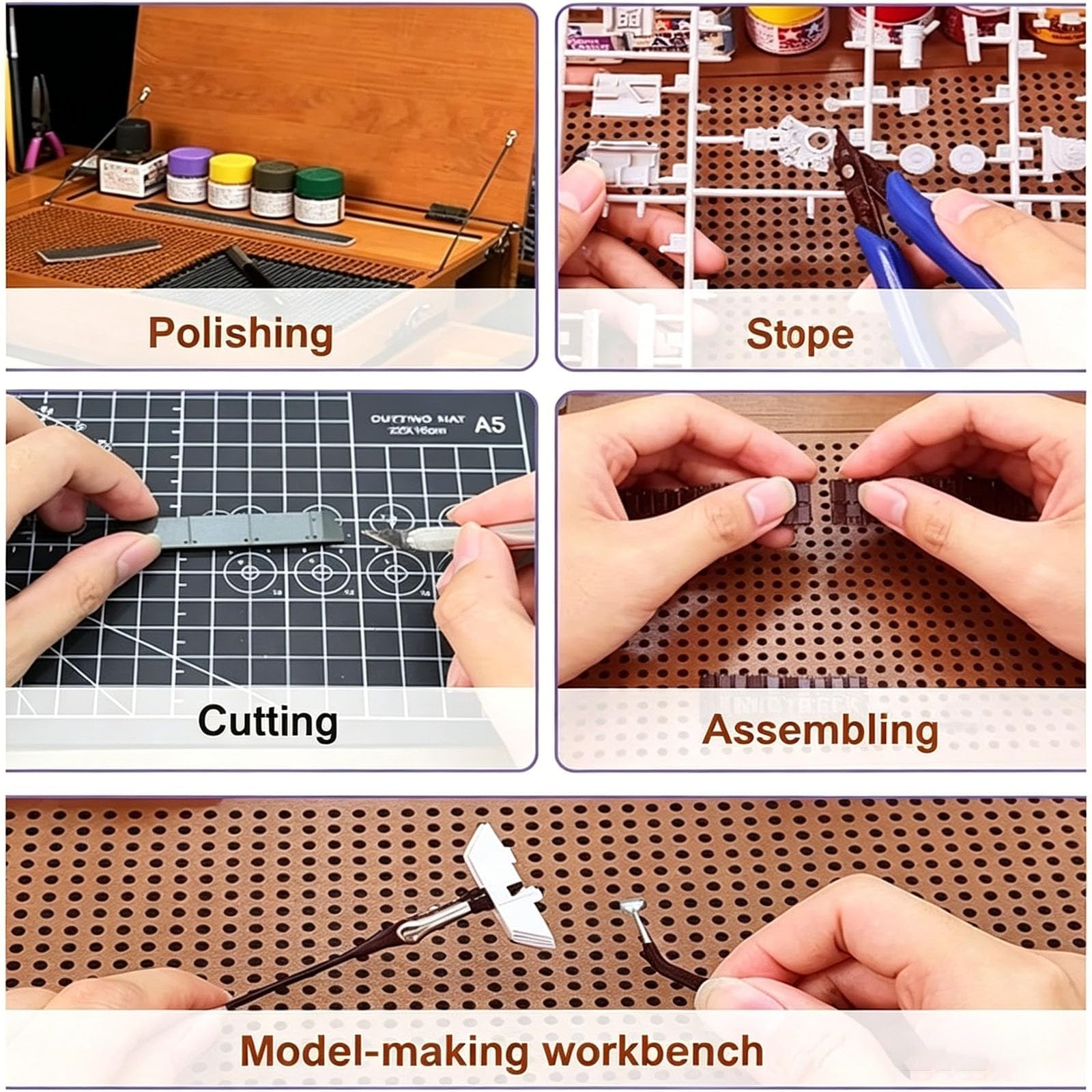 Banco da Lavoro per Modellismo, Postazione di Lavoro in Legno per La Costruzione di Modelli con Luce LED E Cassetto Portaoggetti, Tavolo da Lavoro in Legno per Progetti Fai-da-Te di Modellismo