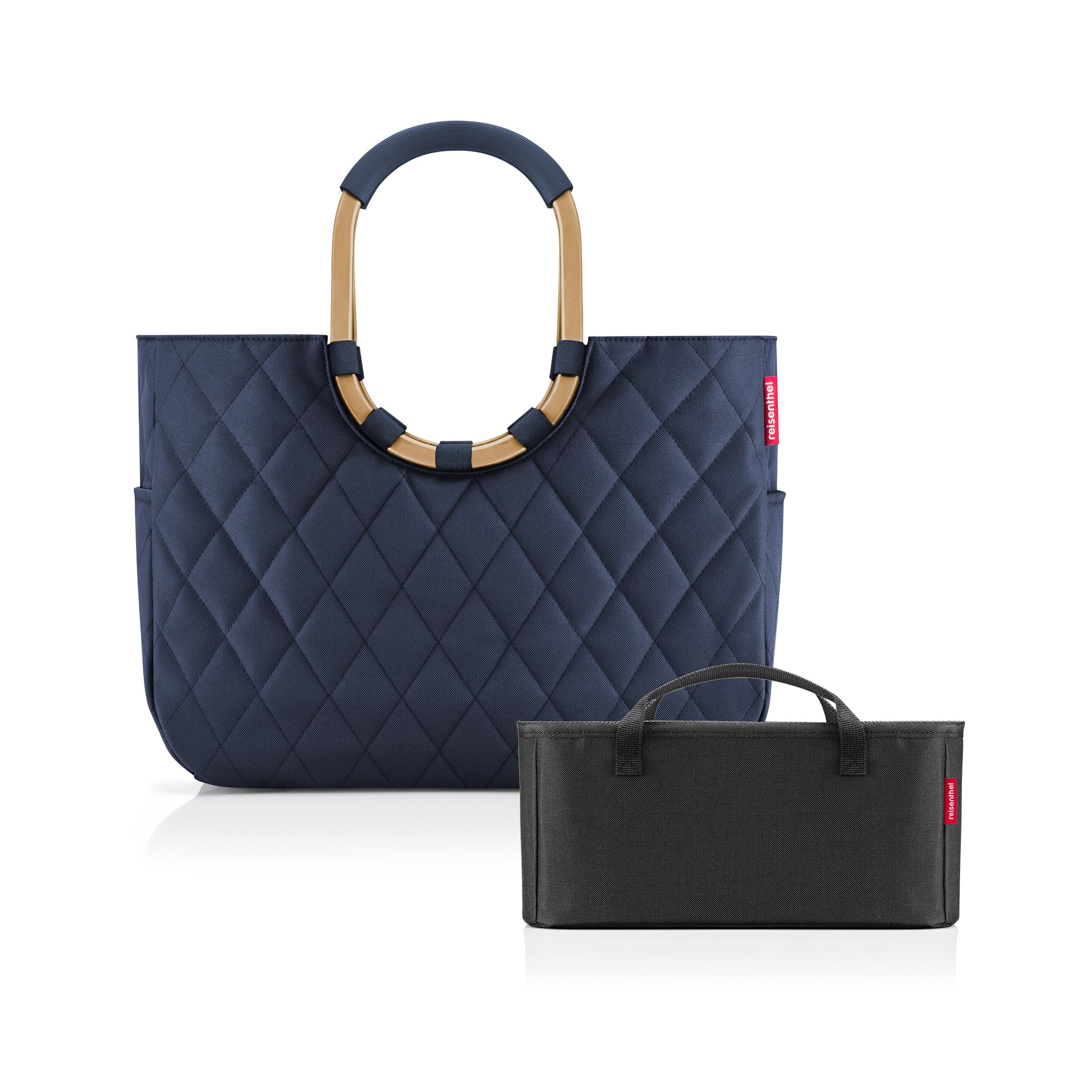 reisenthel Loopshopper L Frame Rhombus Midnight Gold + Organizer Black - Funktionaler Taschen-Organizer: Für noch mehr Ordnung in Ihrer reisenthel Handtasche