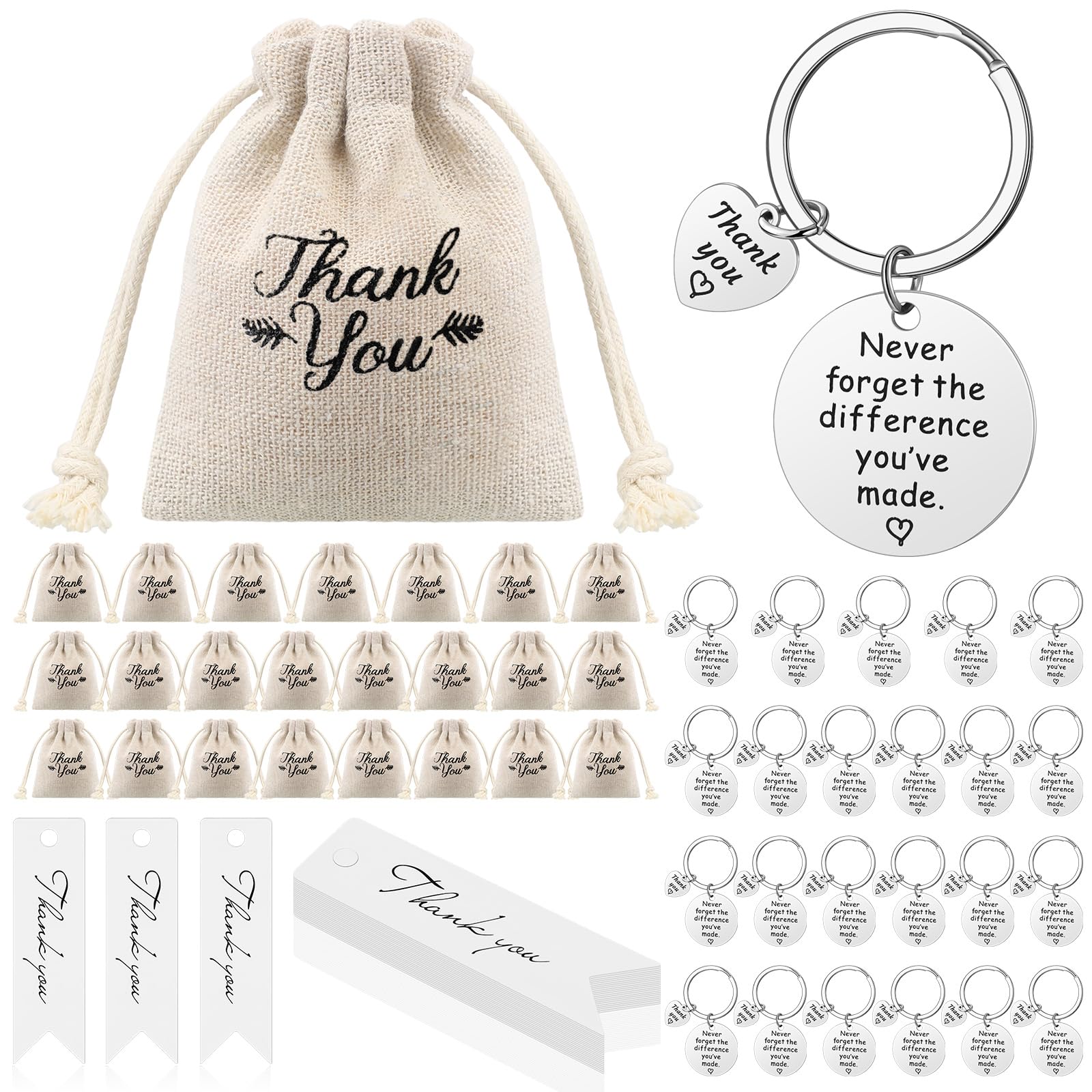 Huquary Employee Appreciation Gifts Bulk Thank You Keychain Include Coworker Appreciation Keychains Drawstring Bag Tags