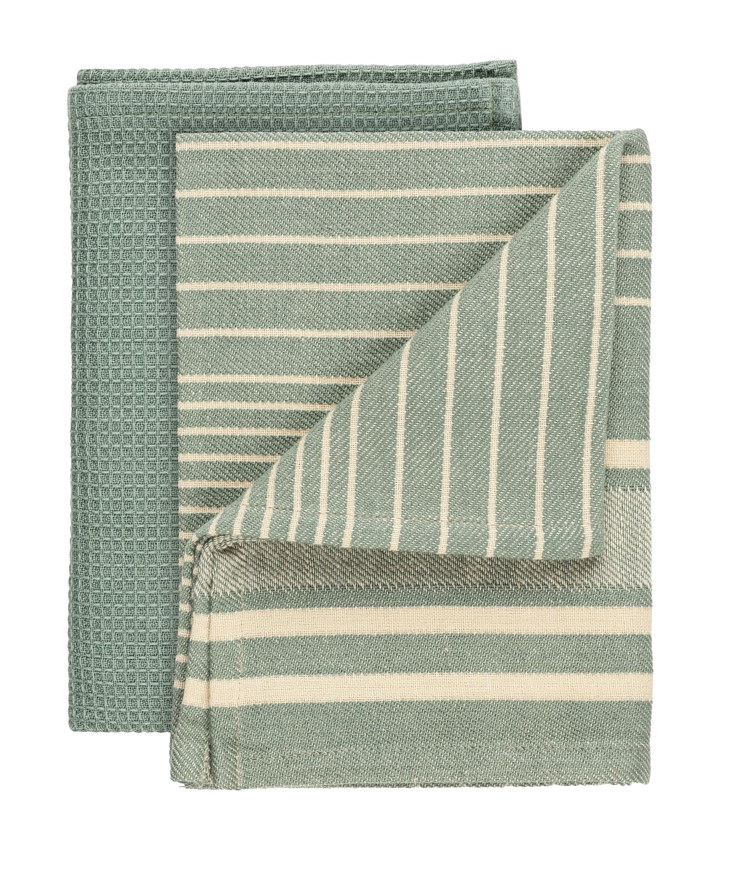 WENKO Geschirrtuch Mod. Tito saugstarkes Küchentuch Set aus 100% Baumwolle in Waffeloptik und Streifen-Design für Küche 45,0 x 65,0 cm grün