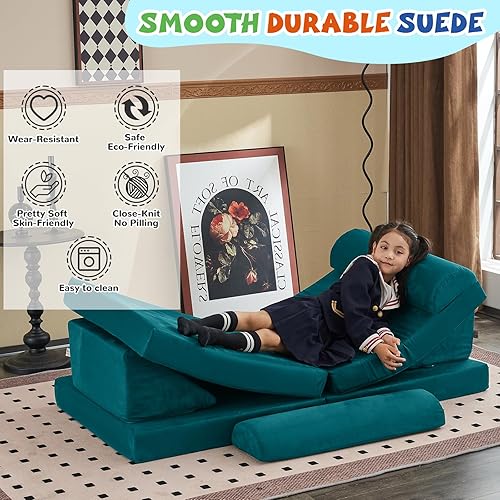 Miniatura 8 de jela Sofá para niños, sofá modular para niños y adultos, juego de casa de juegos para niños pequeños, sofá modular de espuma para interiores y