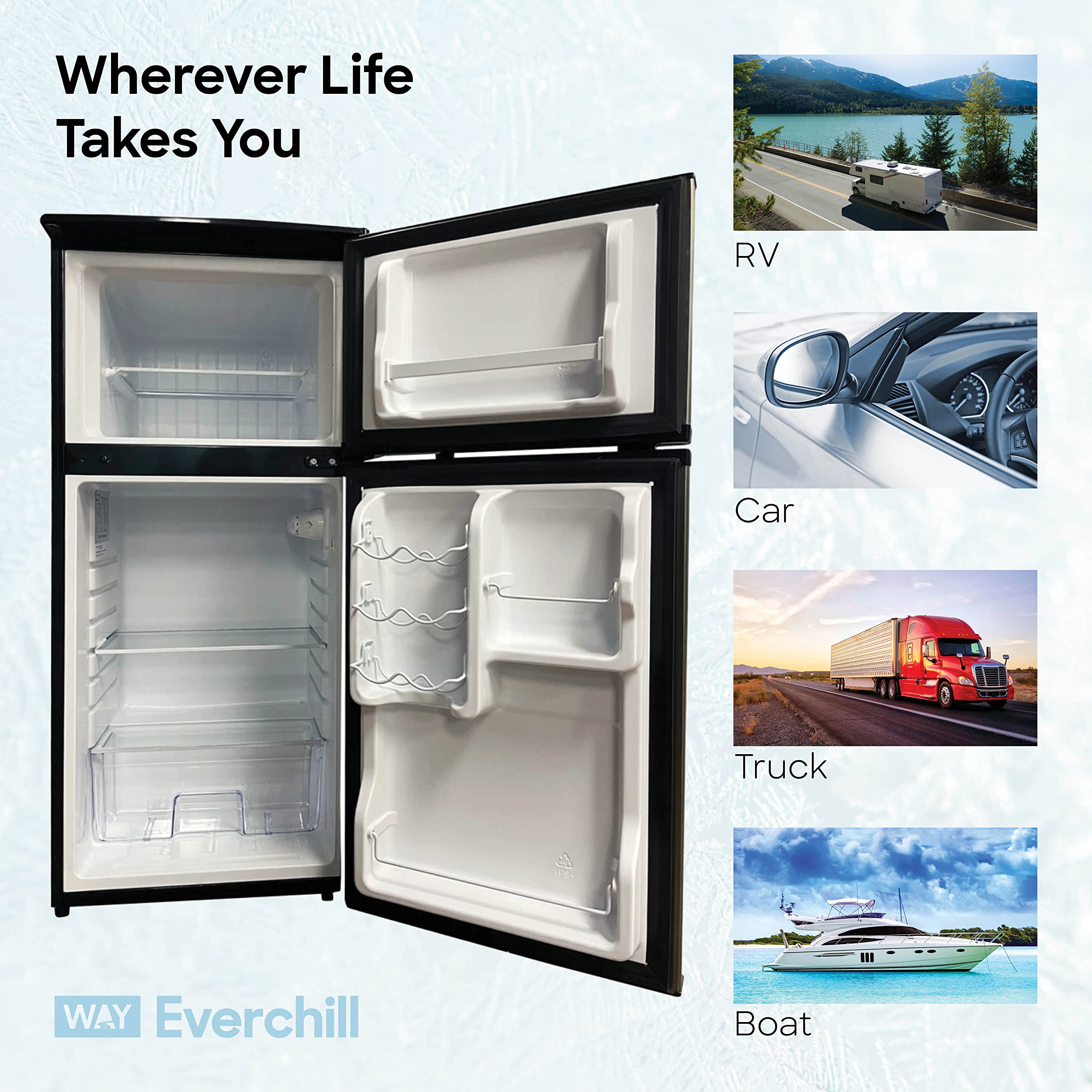Everchill RV Mini Refrigerator, 12 Volt Fridge, 4.5 Cubic Foot, Frost