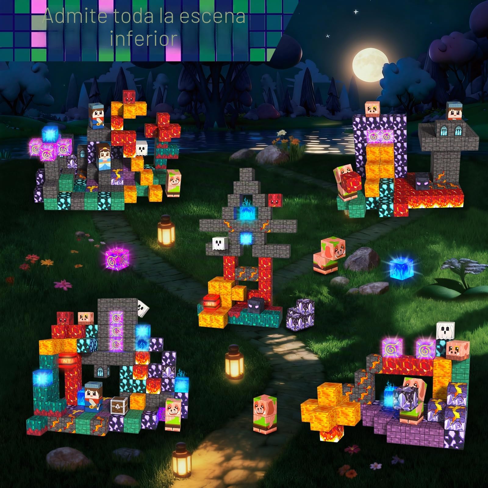 GraceDuck Bloques Magneticos Construccion Niños 150 Piezas - Caballeros y Princesas Explorando un Reino Subterráneo, Creativo con Magnetic Blocks Juguete Educativo Regalo para Niños de 4 a 12 Años