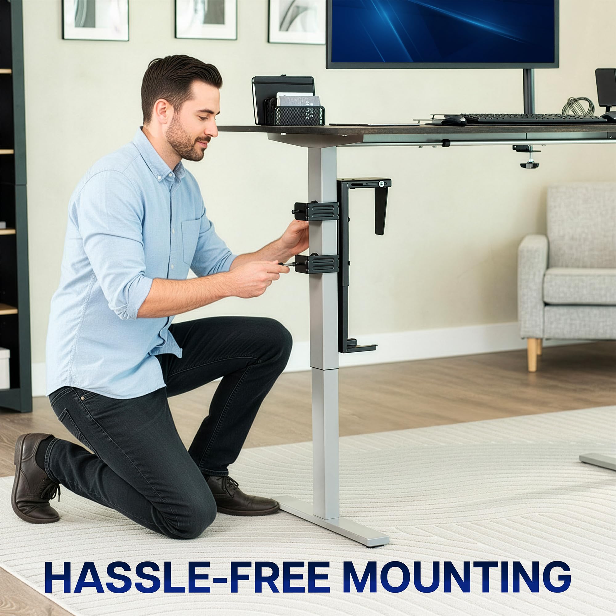 VIVO MOUNT-PC01C Support de PC réglable à clipser sous le bureau, support pour unité centrale avec installation sans outil, noir
