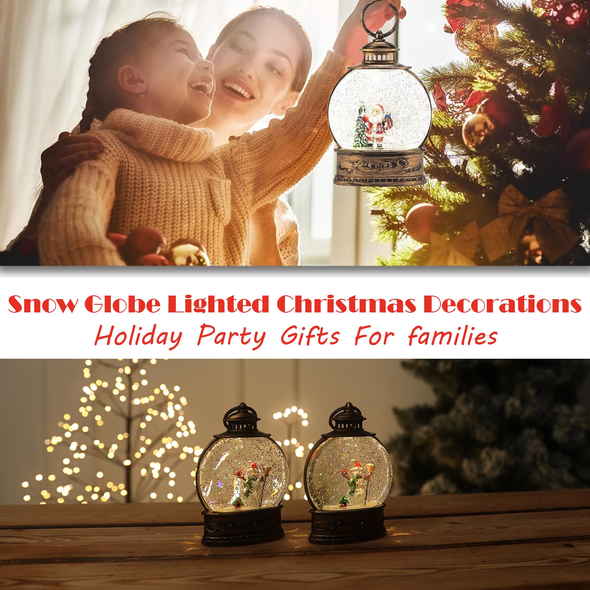 Snapklik.com : Christmas Snow Globe, 2Pack Lighted Christmas Lantern, 5 ...