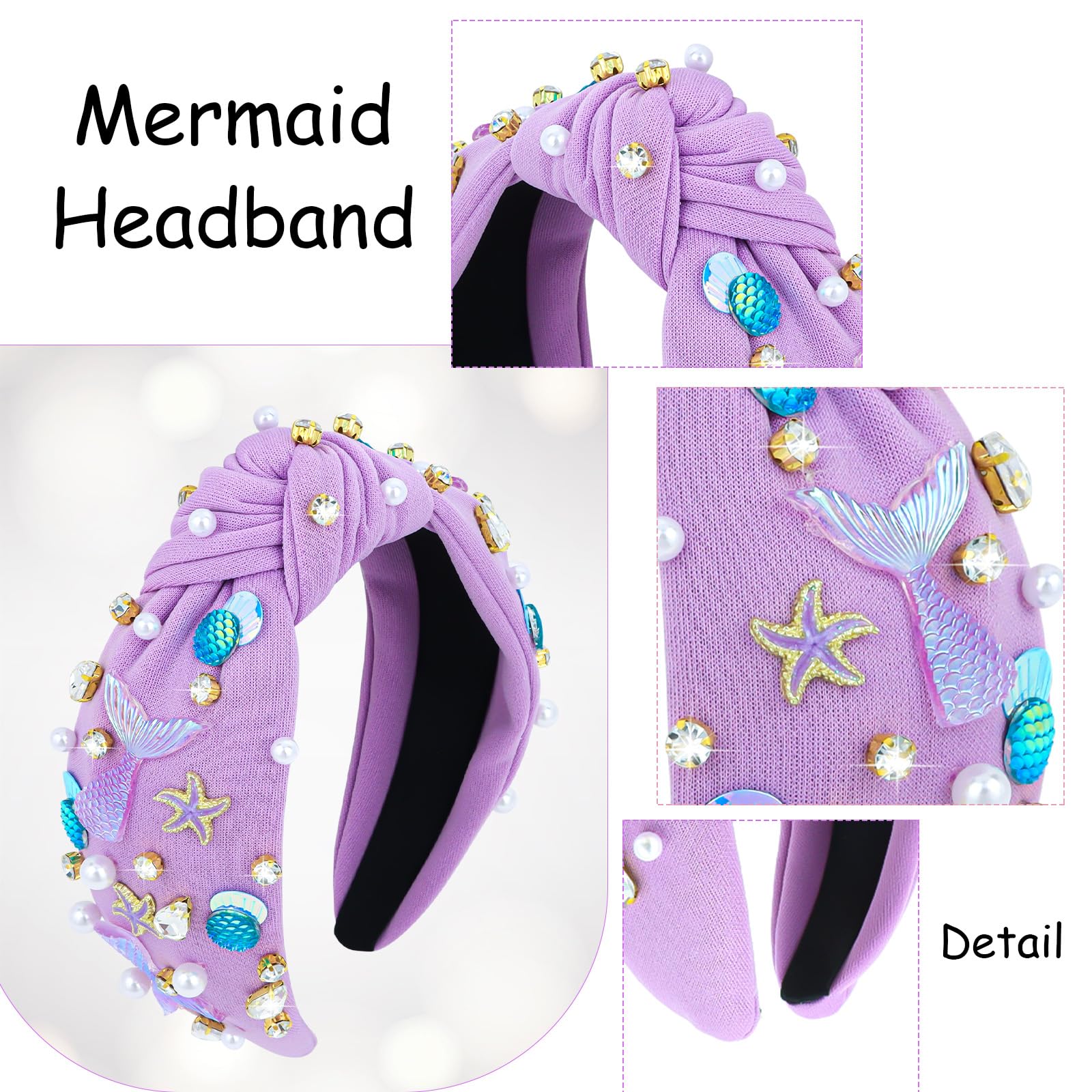 Girls Women Pearl Headband Purple Rhinestone Starfish Mermaid Party Accessory Amazon.com : BAHABY Mermaid Purple Headband, Knotted  main image 4