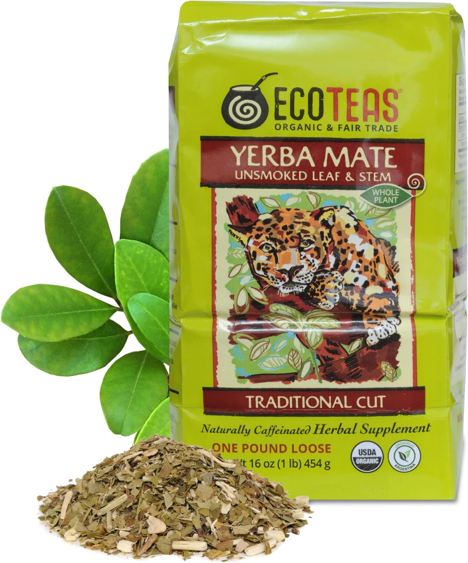 ECOTEAS Organic Yerba Mate Loose Tea Traditional Cut 1 Pound