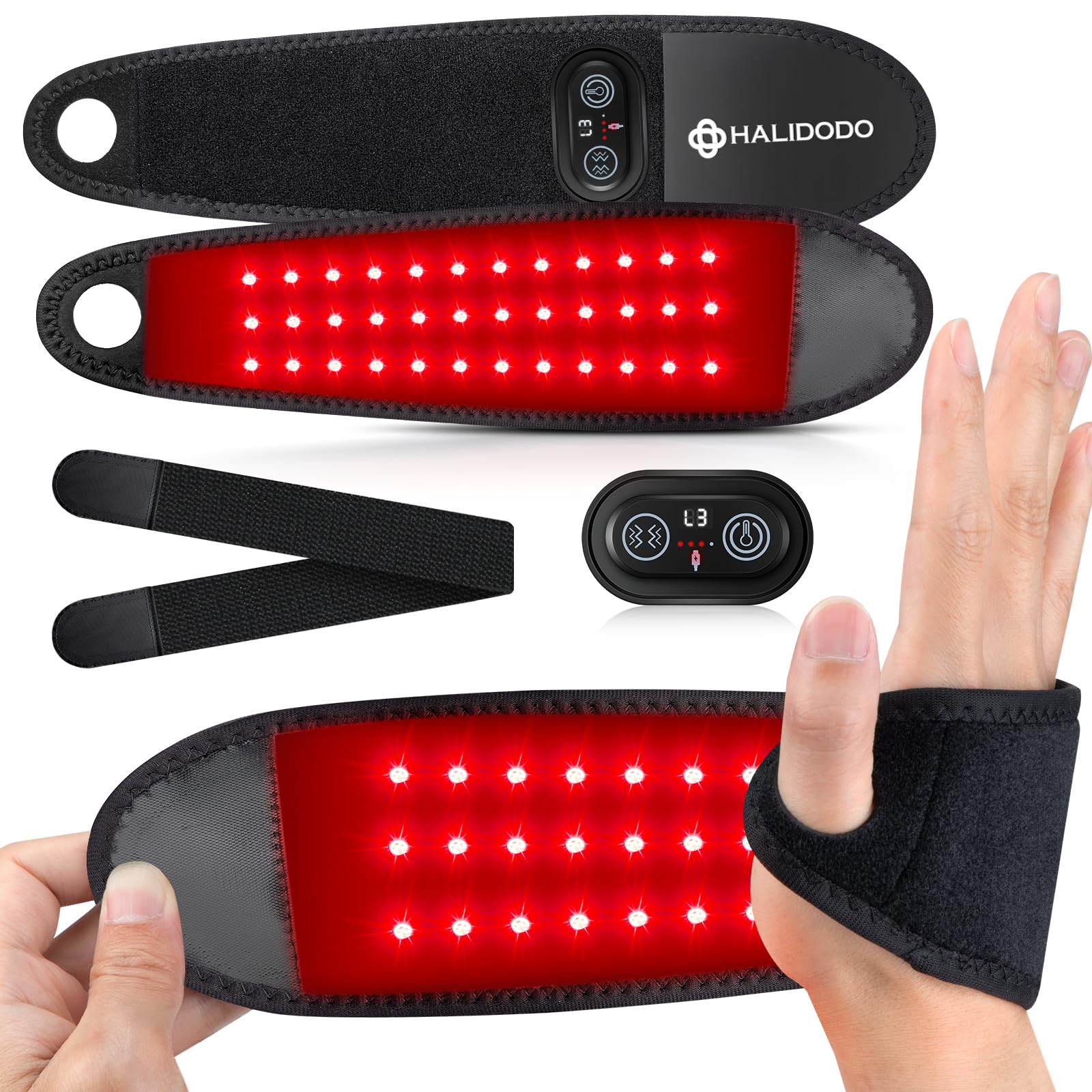 Red Light Therapy for Hand Wrist with Heat Massage 3000mAh Controller Infrared Light with 108 Beads Wrist Brace