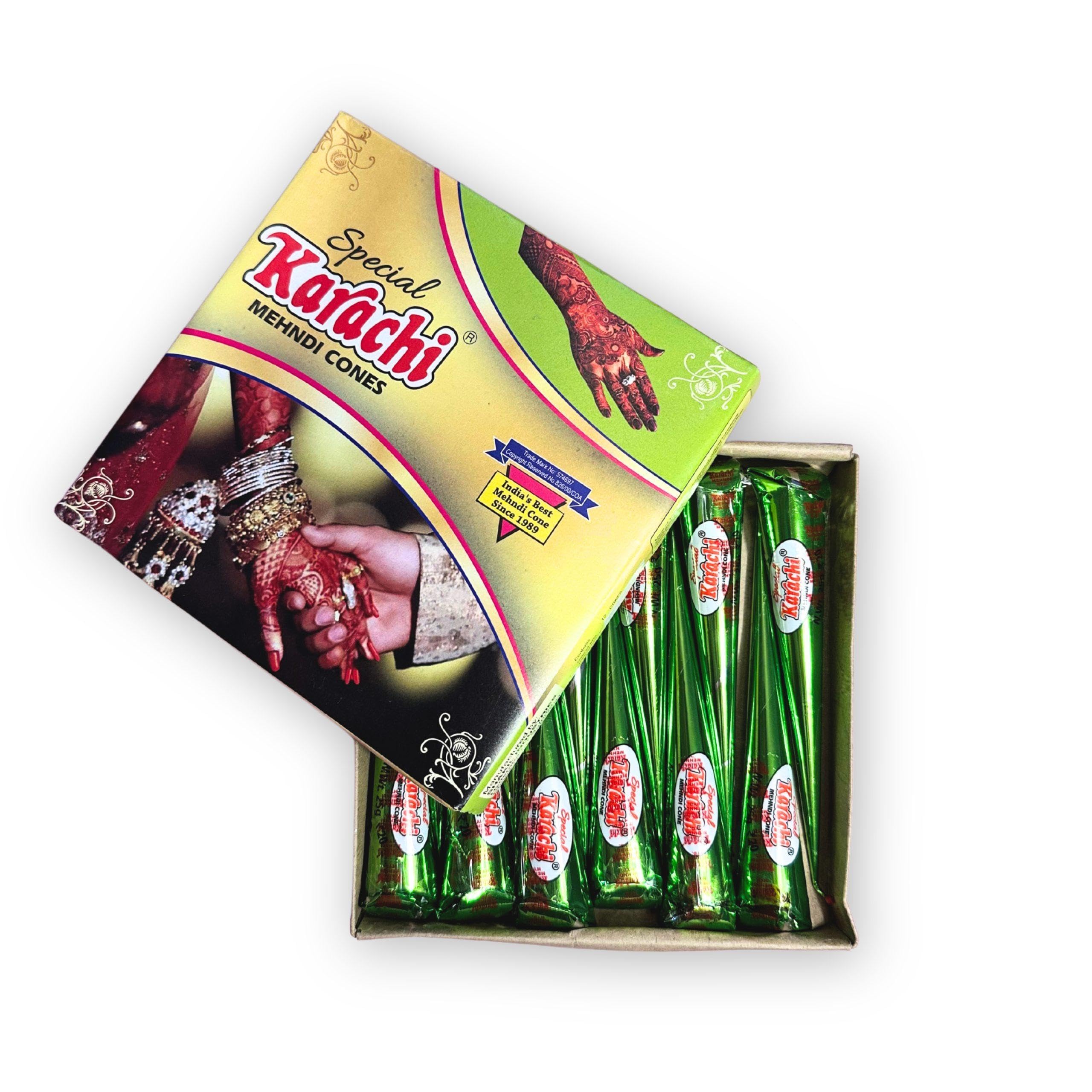 Special Karachii Mehndi – Original Henna Cones 12 Cones Natural Henna Mehendi Cone | Instant Color in 30 Minutes | Trusted Since 1984 | Long-Lasting Stain | Pack of 12 Natural Mehendi Cone, Dark Brown, Long-Lasting Traditional Body Art (Green, Pack of 36)-image-21