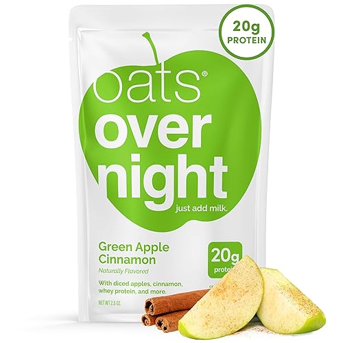 Oats Overnight - Manzana verde canela - Batido alto en proteínas, bajo en azúcar para desayuno, sin gluten, alta fibra, avena sin OMG (2.7 onzas por