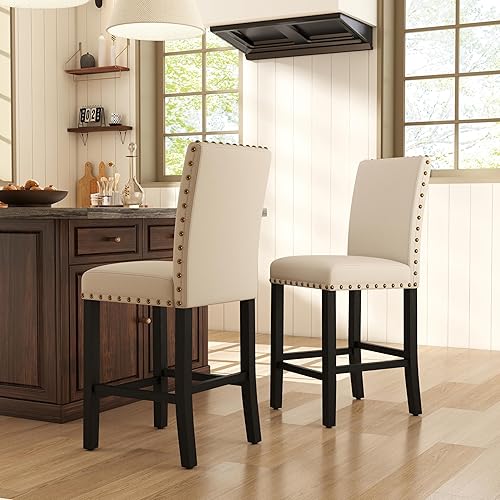 Miniatura 13 de GOTMINSI Juego de 2 taburetes de bar Nailhead de 24 pulgadas de altura de mostrador para isla de cocina, taburetes de bar tapizados con patas de