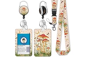 Giancomics Mushroom Lanyard, Cute ID Holder & Retractable Badge Reel