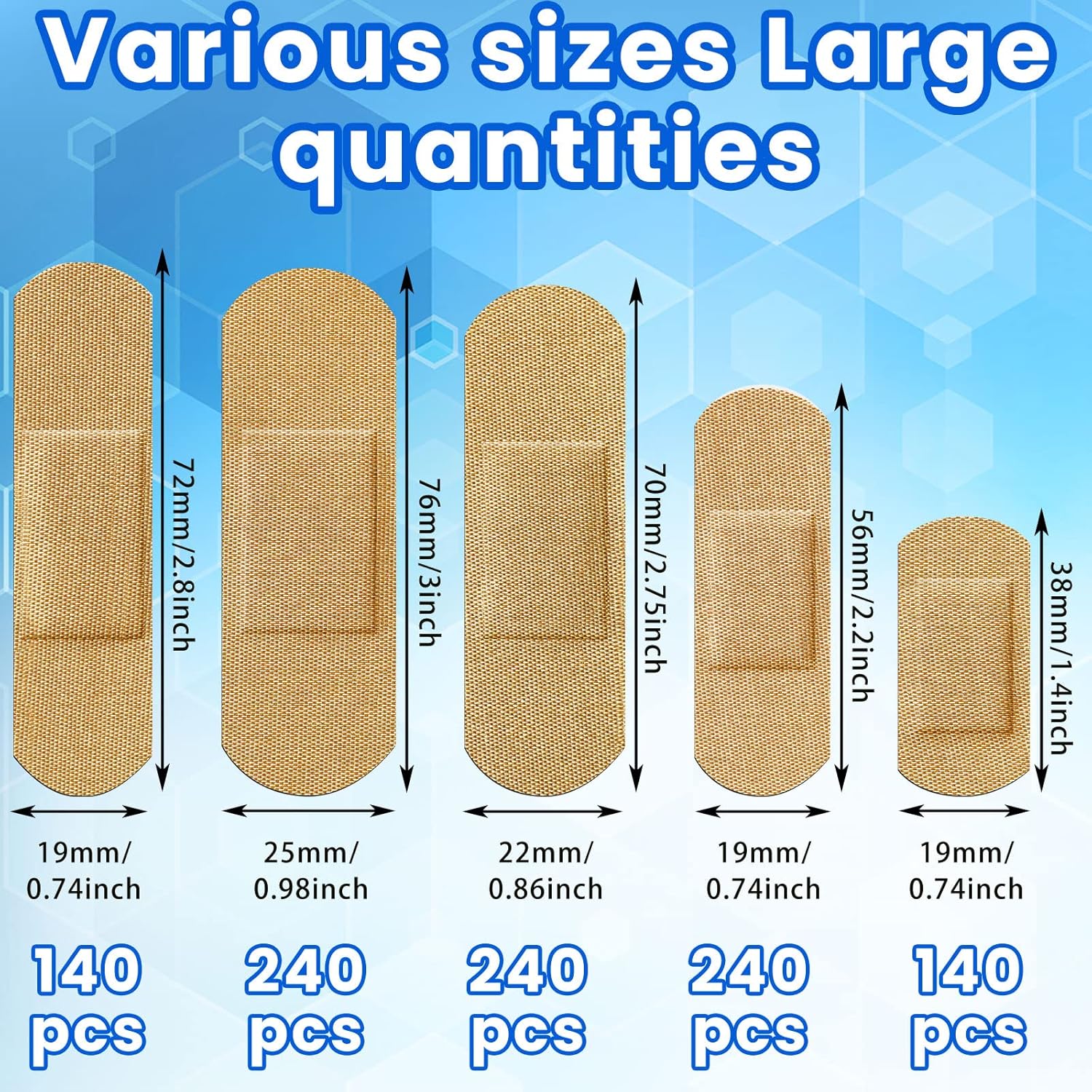 Lounsweer 1000 Pcs Fabric Adhesive Bandages Variety Pack Bulk Assorted Sizes Flexible Breathable Patch Fabric Bandages for Family First Aid Skin Wrap Finger Wound, Natural