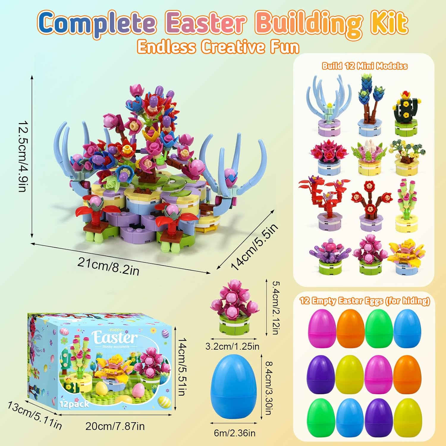 12PCS Easter Eggs with Succulent Building Blocks - for Easter Basket Stuffers/Fillers, Easter Egg Hunts, Easter Theme Party Favors & Gifts (Teens & Kids)