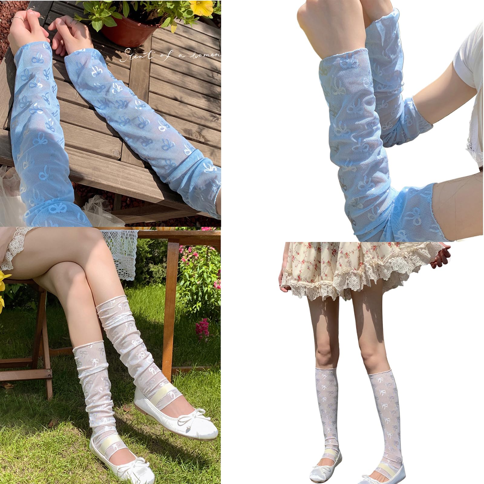 Dsgzkk Leg Warmers,Women Long Arm Leg Sleeves Ultrathin Lace Cooling Ice Silk Arm Leg Covers Fingerless Gloves Accessories