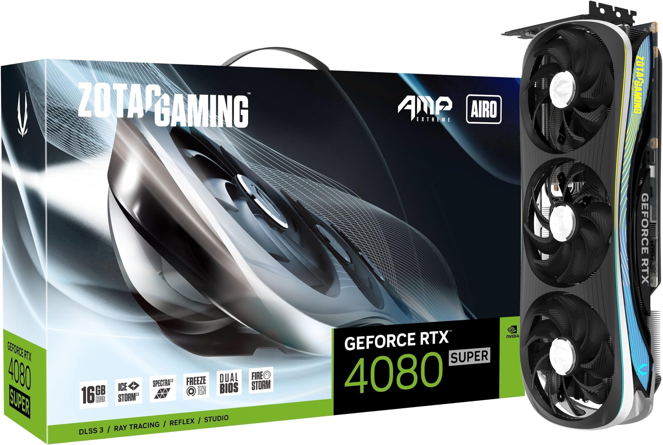ZOTAC GAMING GeForce RTX 4080 SUPER AMP Extreme AIRO DLSS 3 16GB GDDR6X 256-bit 23Gbps PCIE 4.0 Gaming Graphics Card, IceStorm 2.0 Advanced Cooling, SPECTRA 2.0 ARGB Lighting, ZT-D40820B-10P