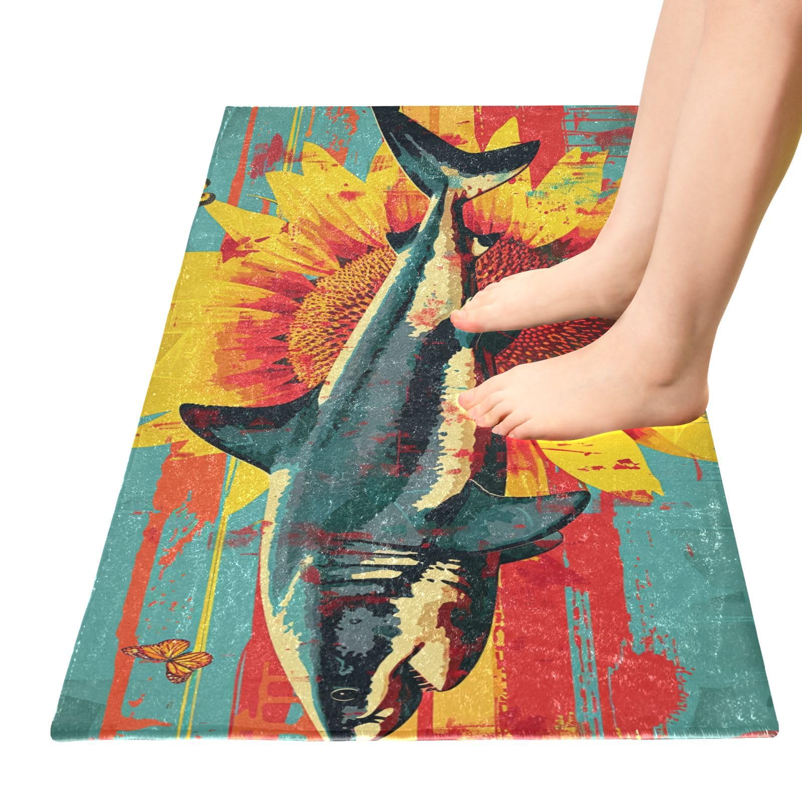 Door Mat Indoor Entrance, Super Absorbent Microfiber Door Mat, Non-Slip Washable Pet Rug, Entryway Carpet, Shark (12) Machine Washable Outdoor mat, 20