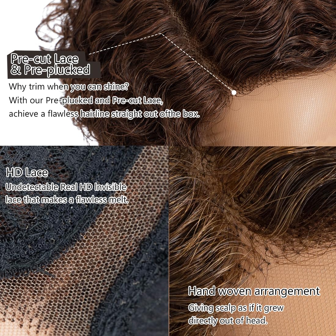 Noble Star 8inch Curly Wave Pixie Cut Wigs Human Hair 13x5x1 L Part Bob Wig for Women Side Part Pixie Cut Lace Front Wig with Baby Hair Glueless Short Cut Bob Wig M4/33 - Image 4