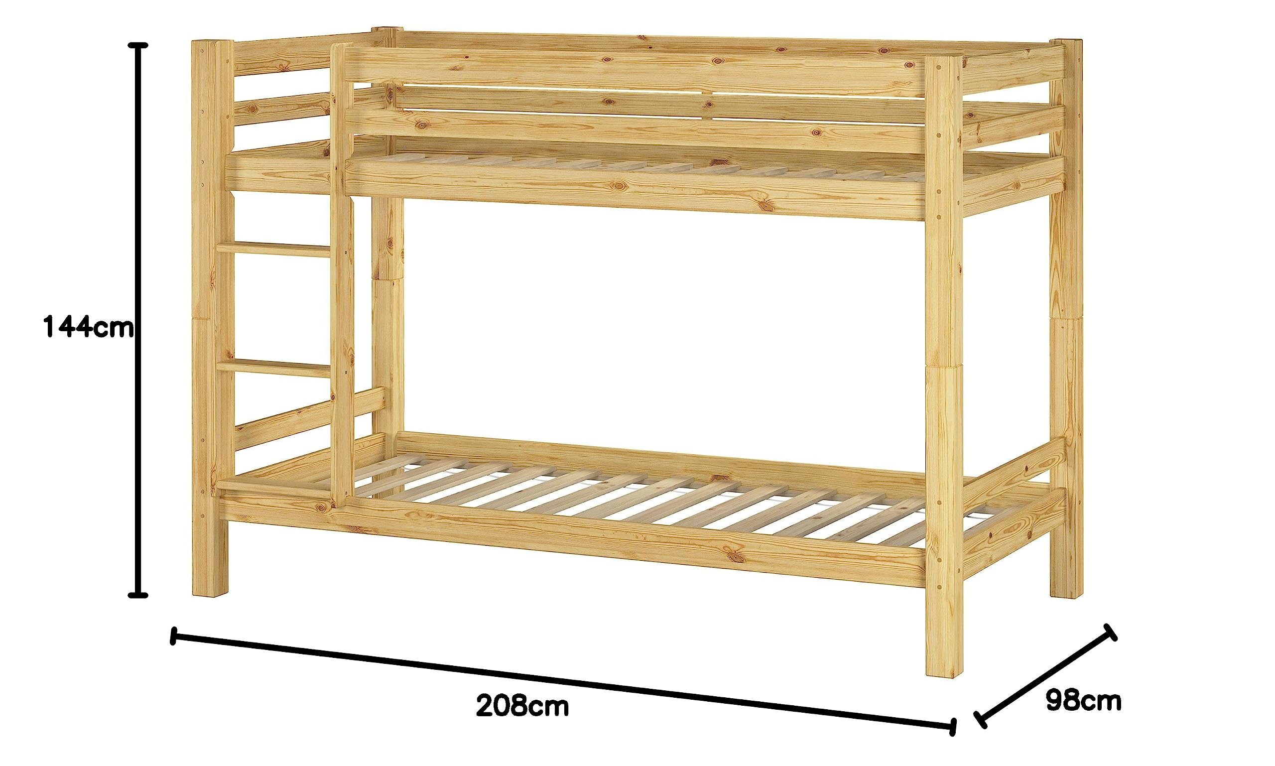 Erst-Holz®Kinderetagenbett 90 x 200 Kiefer in Natur 2 Rollroste