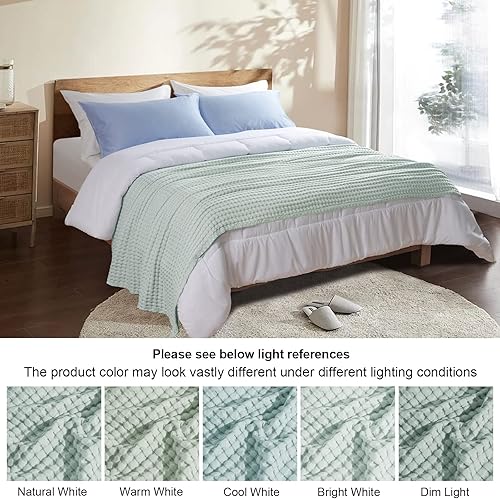 Miniatura 7 de PHF Manta refrescante de punto gofre, tamaño individual, ligera, 60% rayón derivado de bambú y 40% algodón, transpirable, para personas que duermen